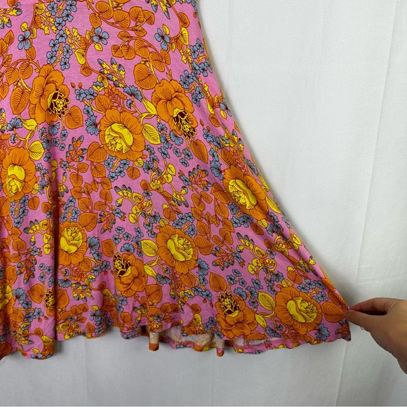 Agnes & Dora Floral Mini Dress Hippie Colorful Retro Sleeveless Summer Pockets - Picture 4 of 8